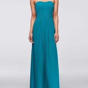 Long Strapless Chiffon Dress and Pleated Bodice